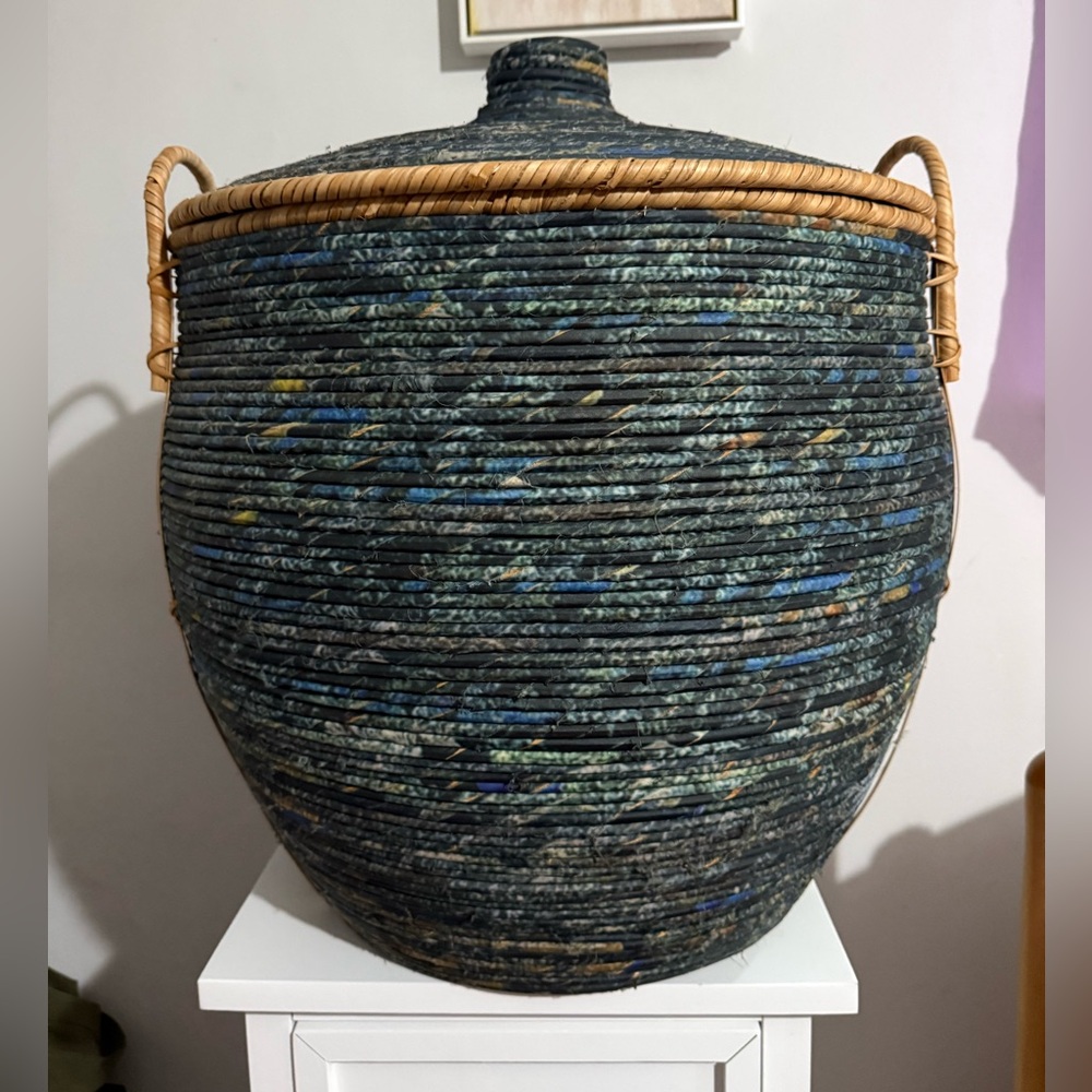 Artisan handmade in Vietnam rattan lidded basket